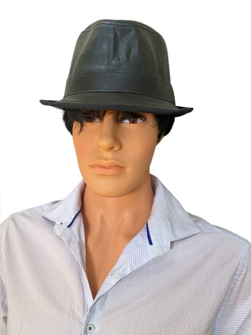 Genuine leather men’s trilby black hat